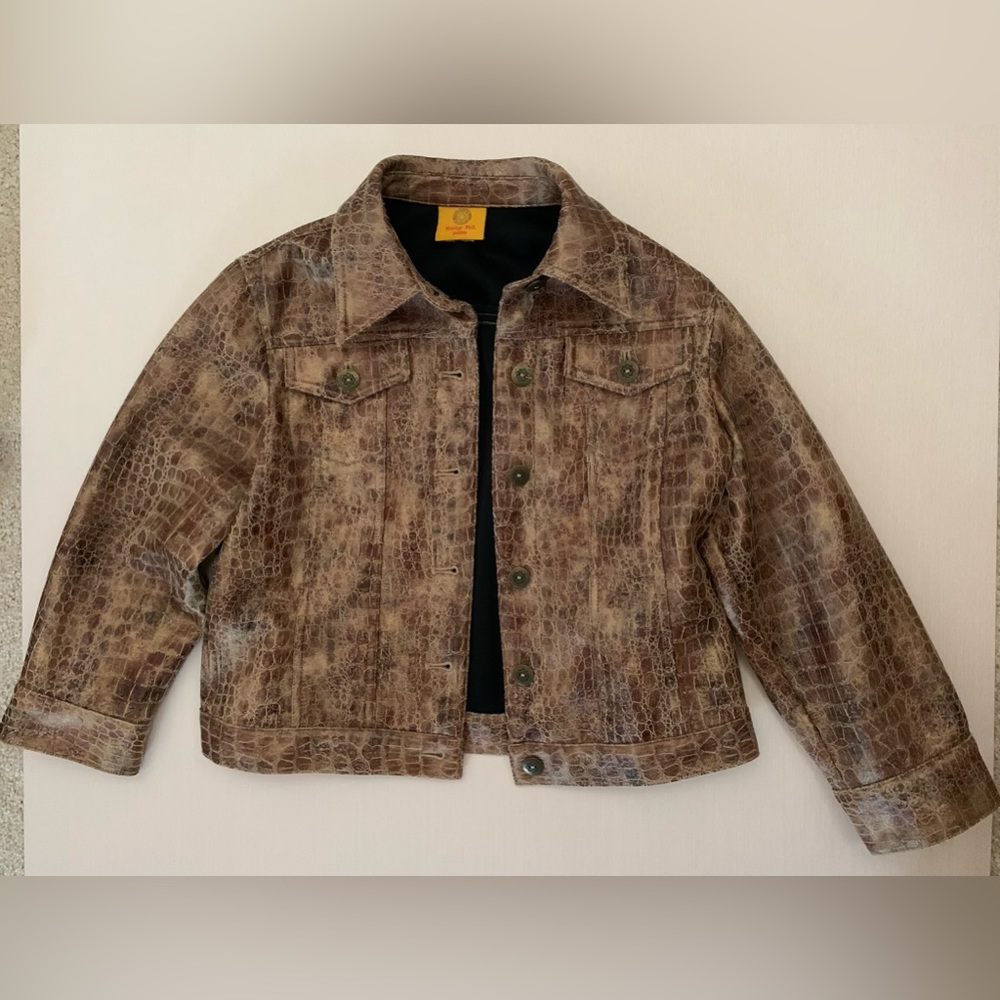 Ruby Rd. Petite Cropped Faux Leather Jacket with Alligator Embossed Print